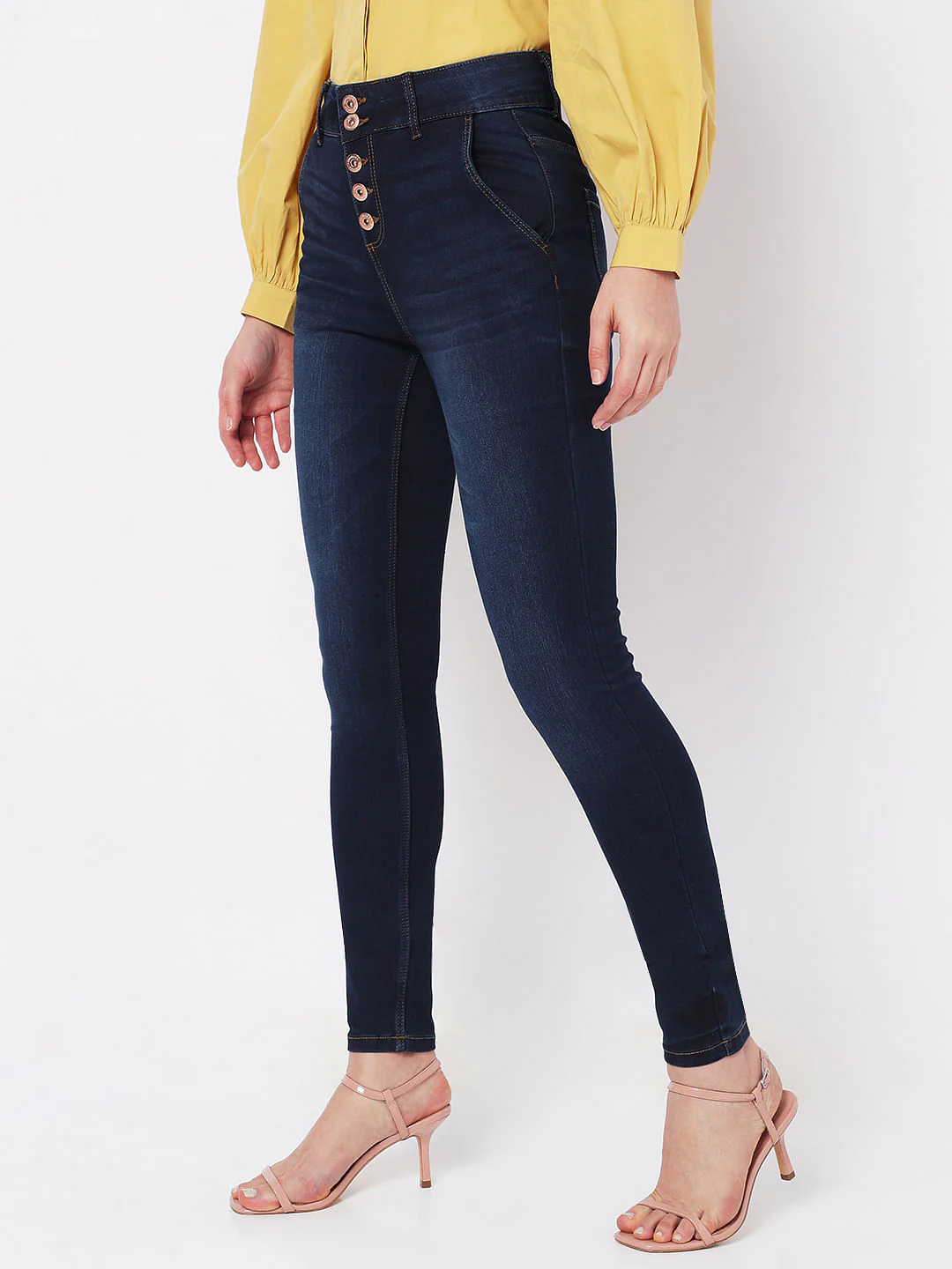 Dark Blue High Rise Buttoned Wendy Skinny Jeans - Image 2