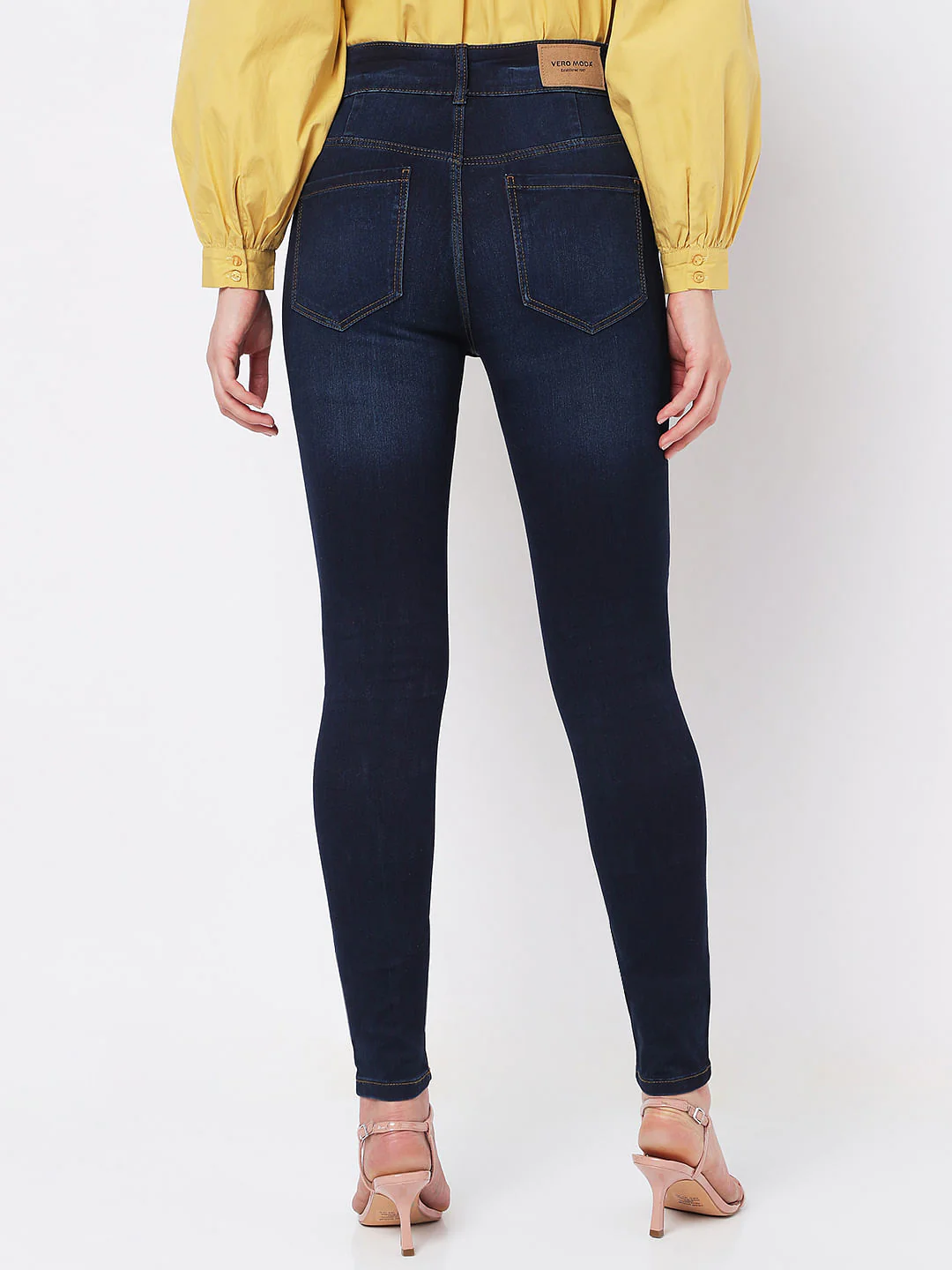 Dark Blue High Rise Buttoned Wendy Skinny Jeans - Image 3