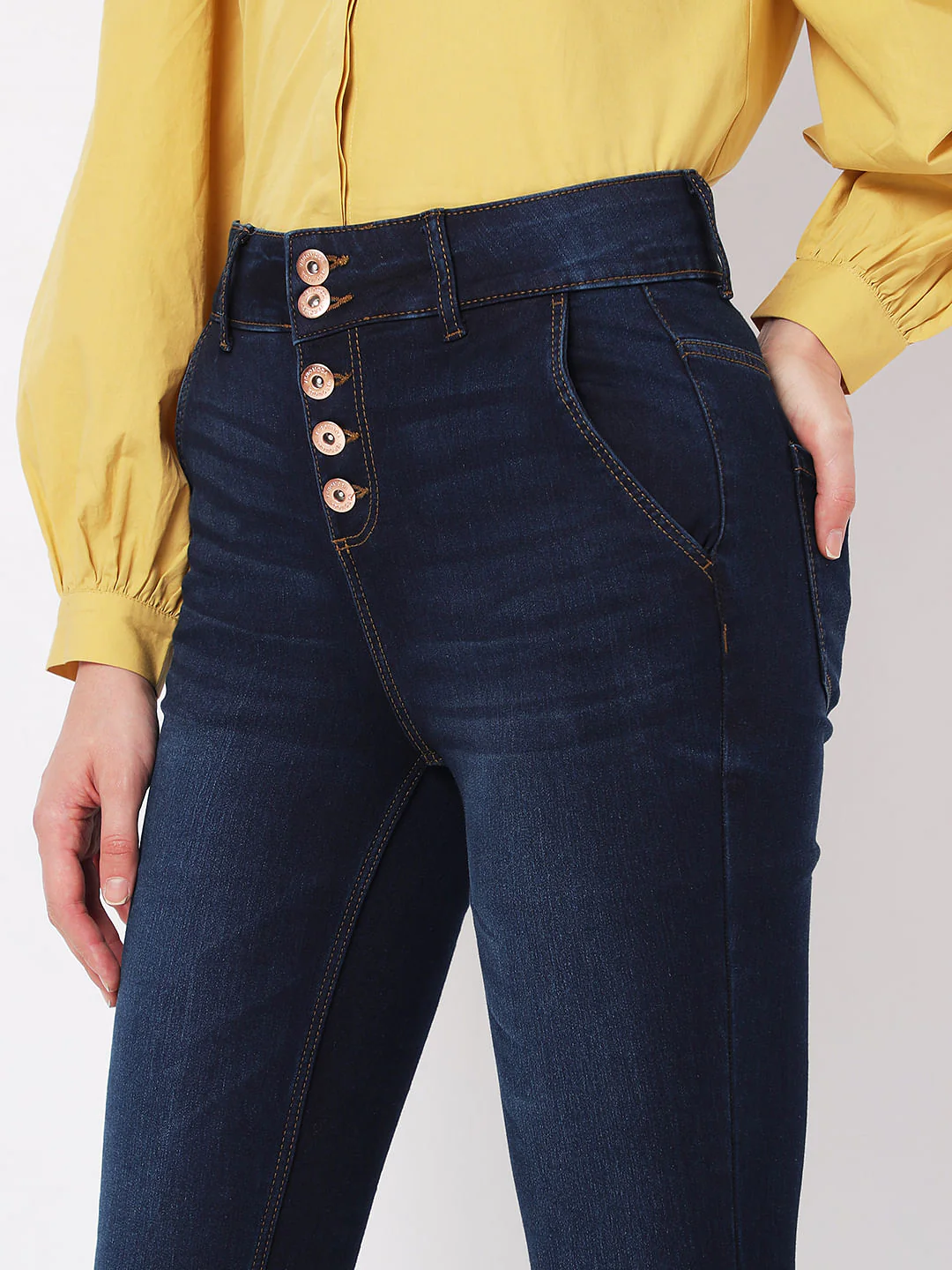 Dark Blue High Rise Buttoned Wendy Skinny Jeans - Image 4