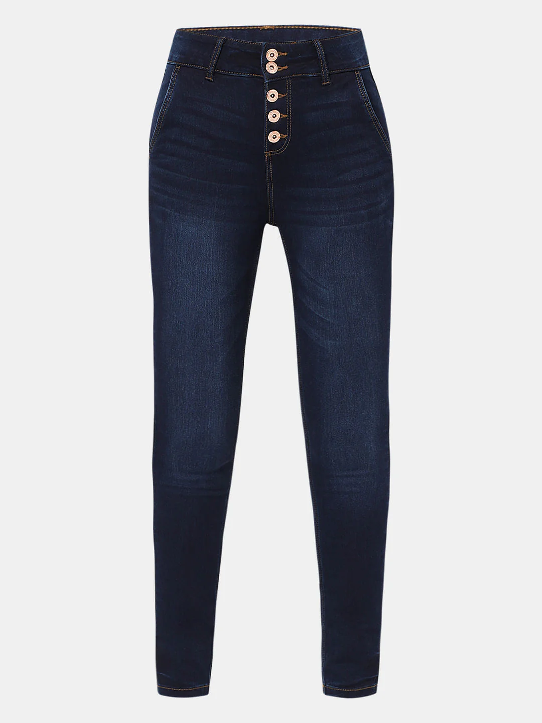 Dark Blue High Rise Buttoned Wendy Skinny Jeans - Image 6