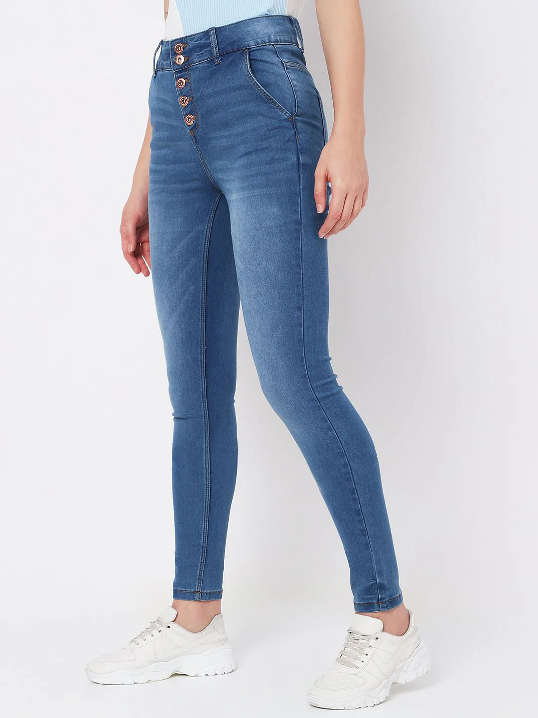 Blue High Rise Buttoned Wendy Skinny Jeans - Image 2