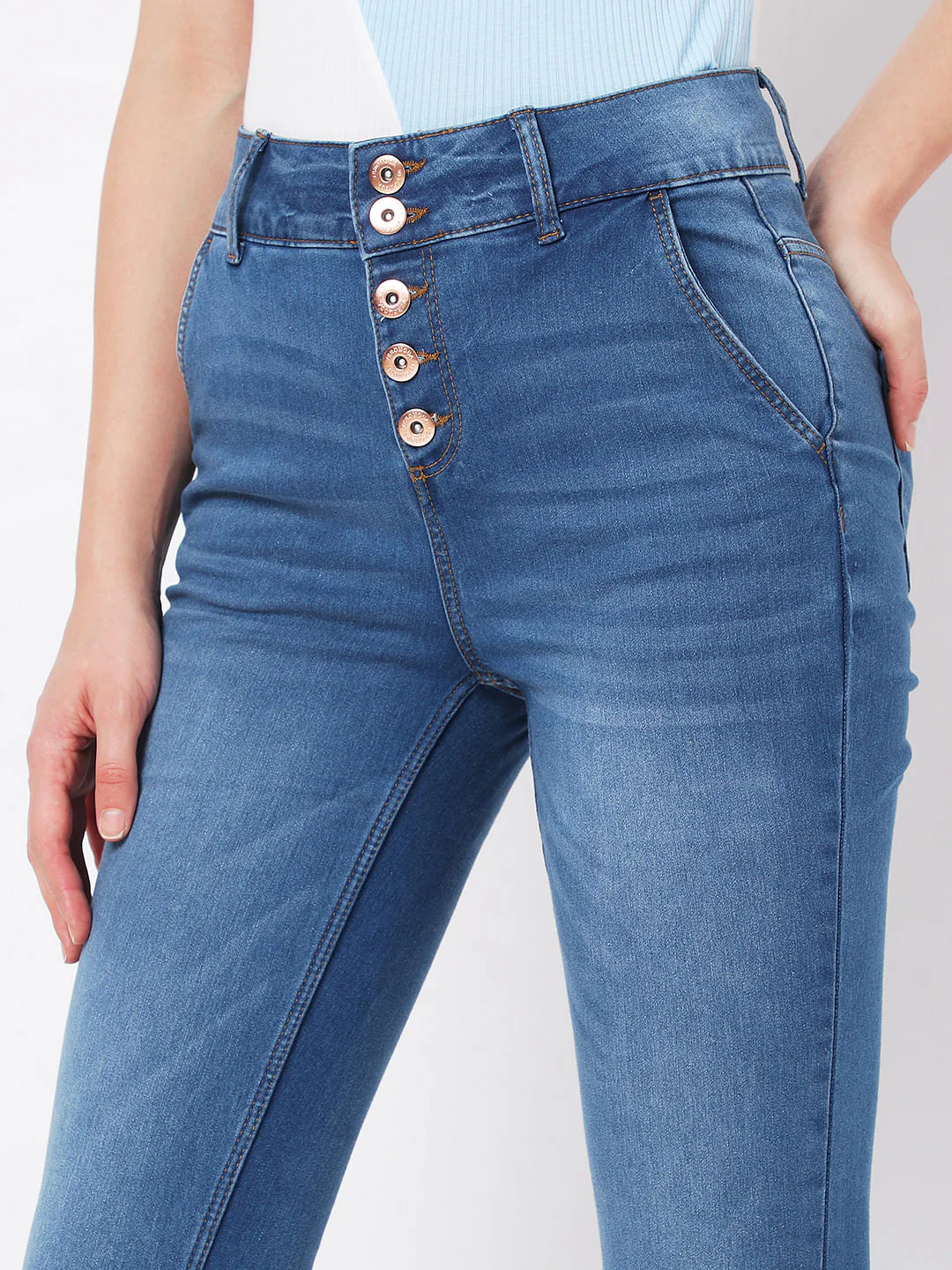 Blue High Rise Buttoned Wendy Skinny Jeans - Image 4