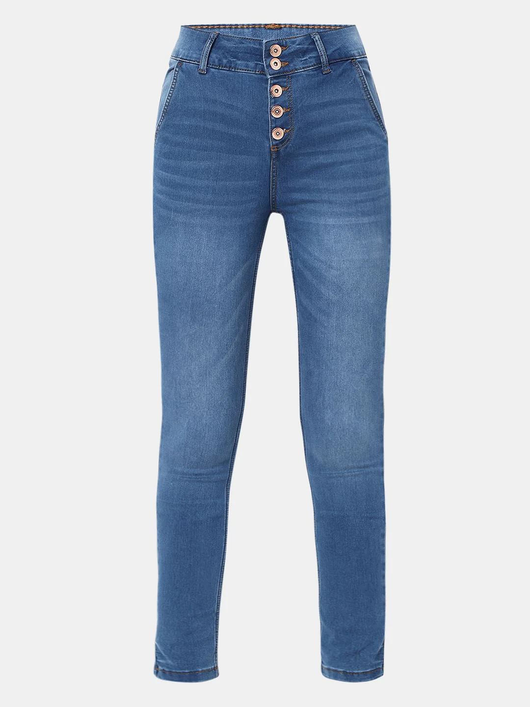 Blue High Rise Buttoned Wendy Skinny Jeans - Image 6
