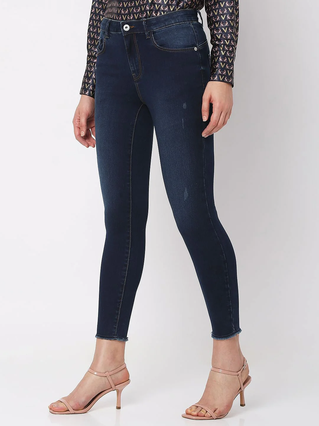 Dark Blue Mid Rise Pushup Wendy Skinny Jeans - Image 2