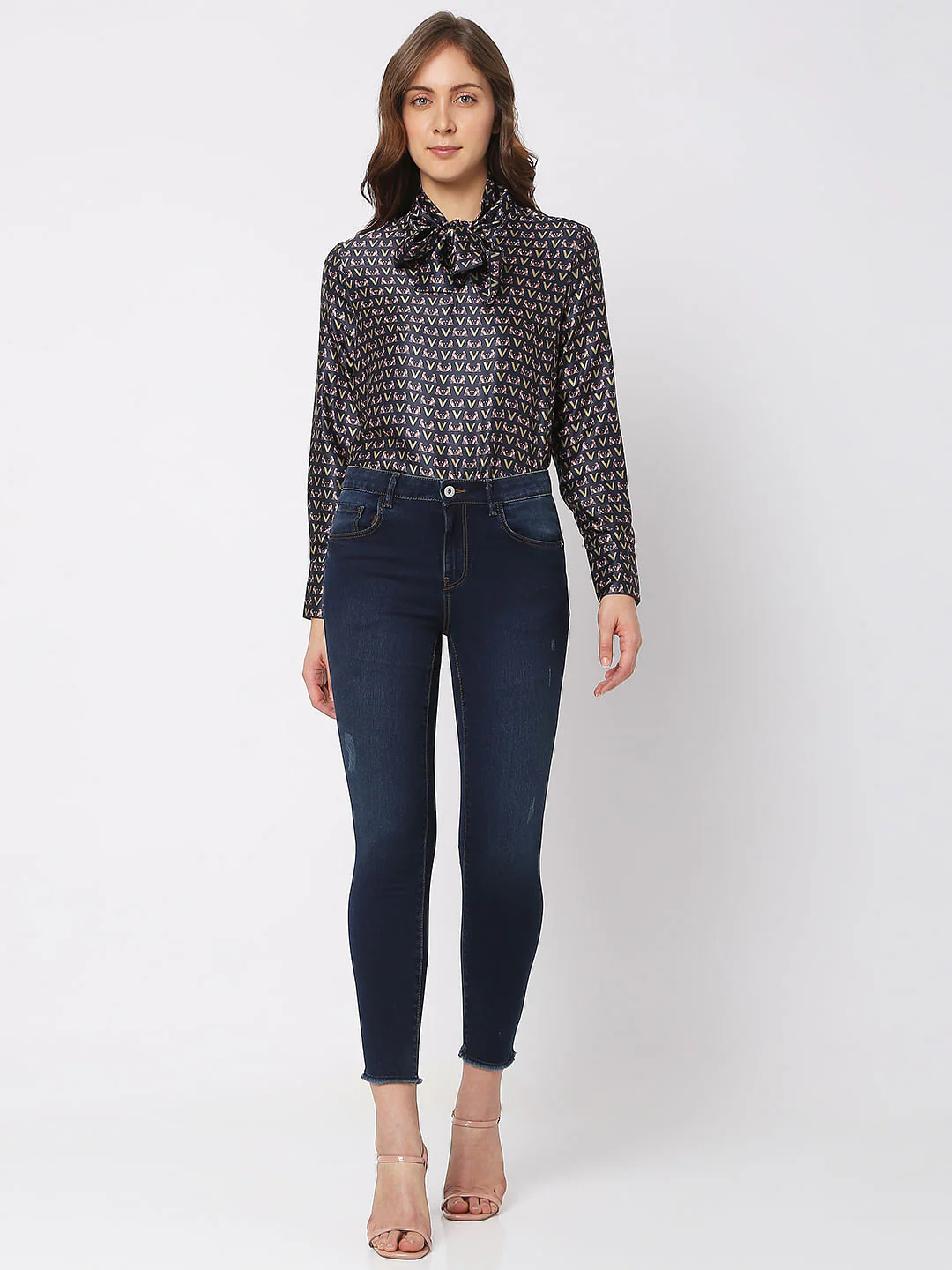 Dark Blue Mid Rise Pushup Wendy Skinny Jeans - Image 5