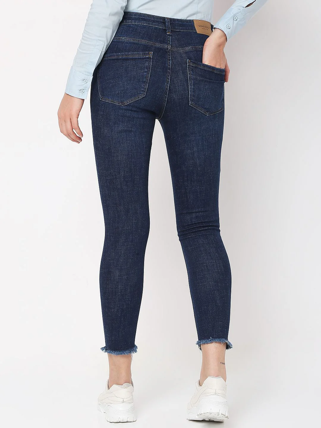 Dark Blue Mid Rise Distressed Wendy Skinny Jeans - Image 3
