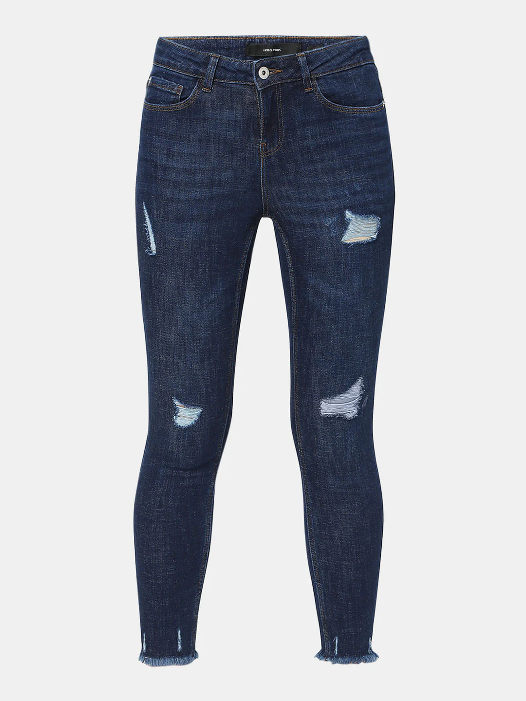 Dark Blue Mid Rise Distressed Wendy Skinny Jeans - Image 6