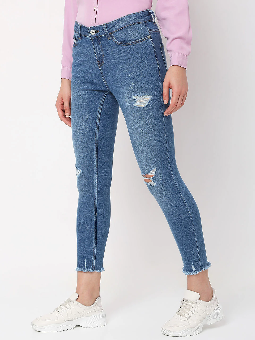Blue Mid Rise Distressed Wendy Skinny Jeans - Image 2