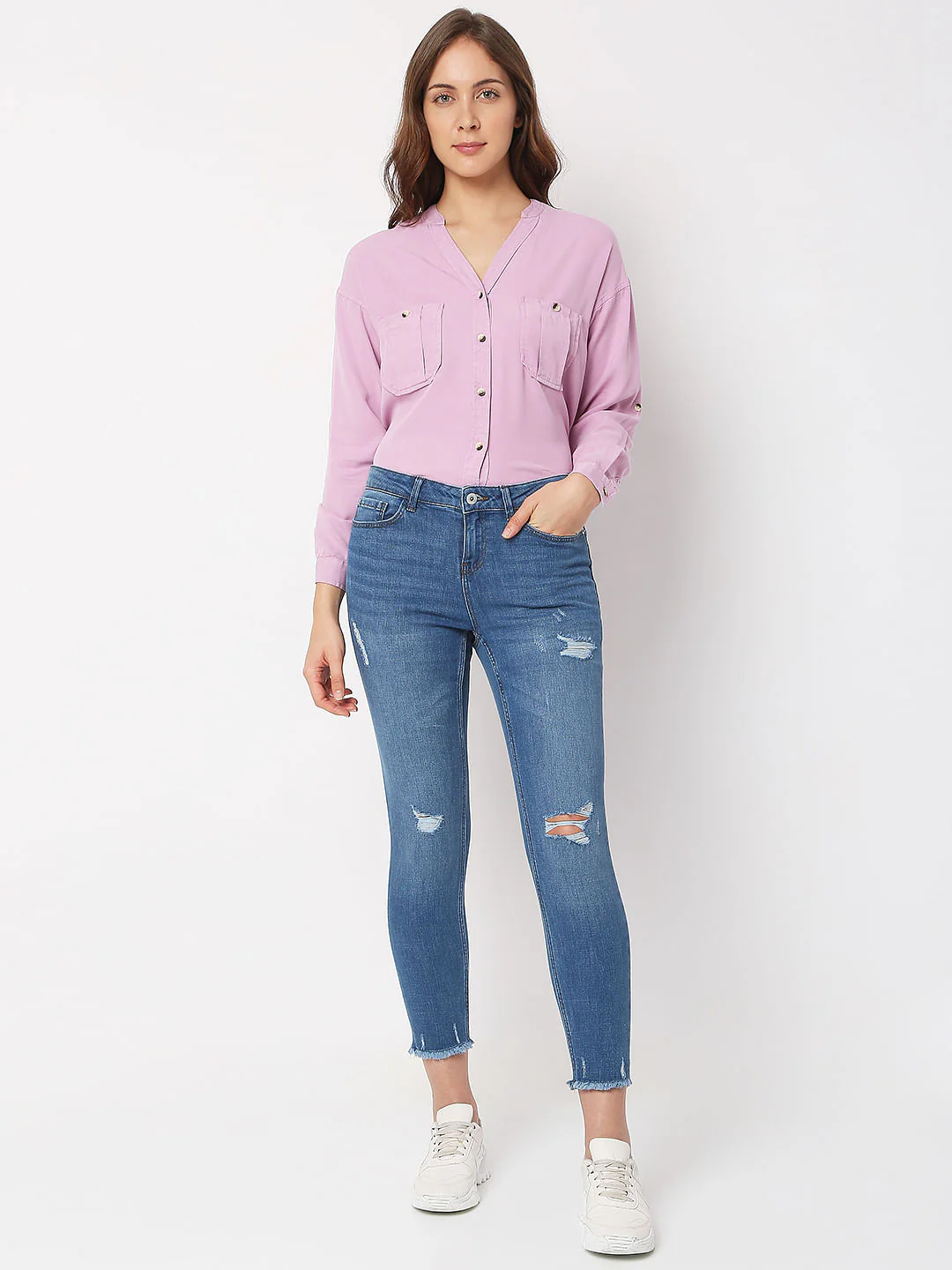 Blue Mid Rise Distressed Wendy Skinny Jeans - Image 5