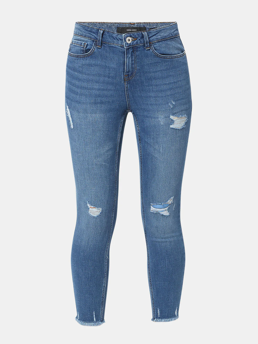 Blue Mid Rise Distressed Wendy Skinny Jeans - Image 6
