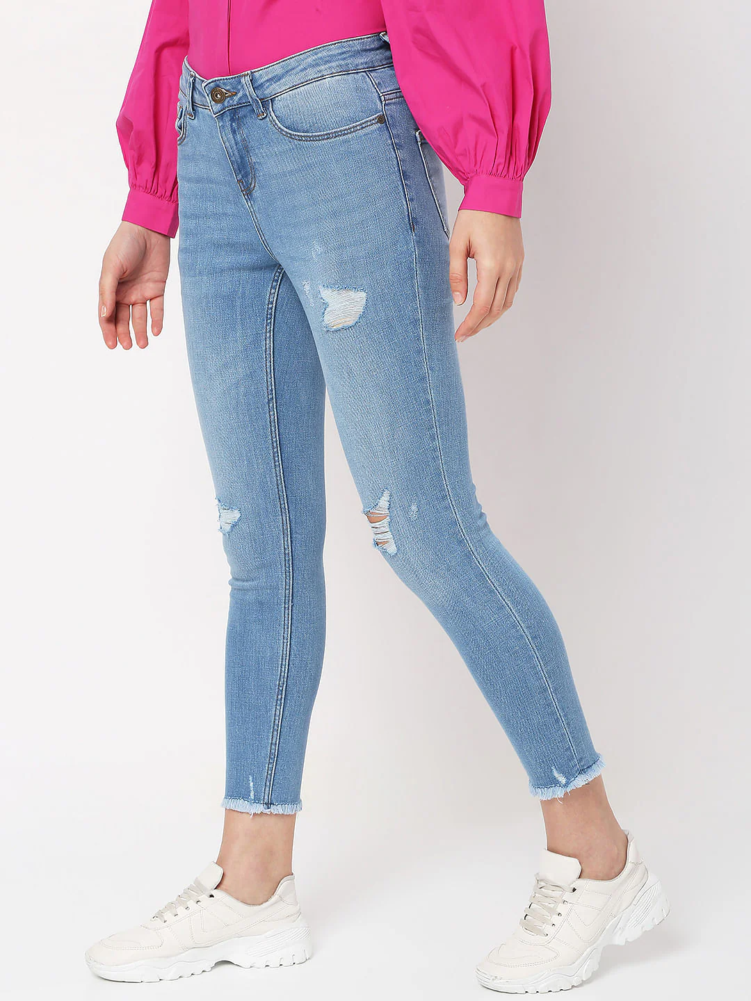 Light Blue Mid Rise Distressed Wendy Skinny Jeans - Image 2