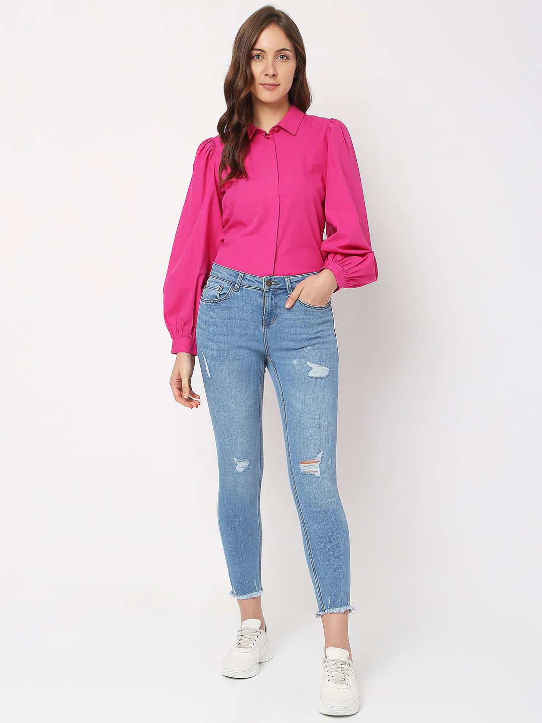 Light Blue Mid Rise Distressed Wendy Skinny Jeans - Image 5