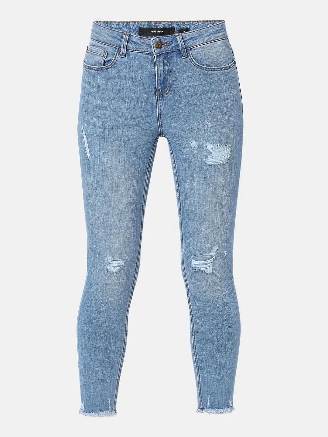 Light Blue Mid Rise Distressed Wendy Skinny Jeans - Image 6