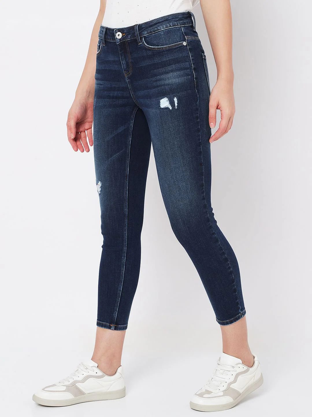 Dark Blue Mid Rise Distressed Wendy Skinny Jeans - Image 2