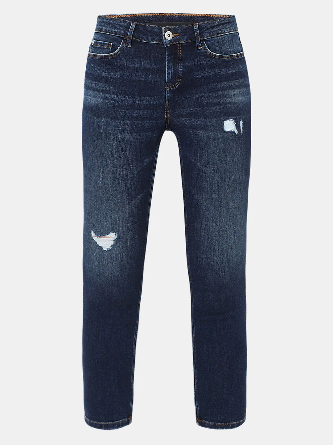 Dark Blue Mid Rise Distressed Wendy Skinny Jeans - Image 6