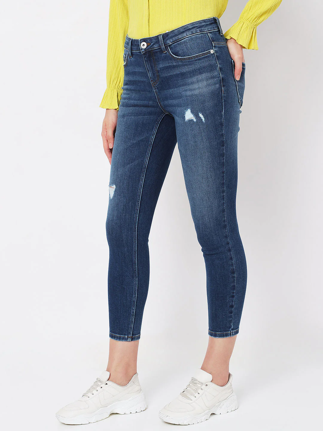 Blue Mid Rise Distressed Wendy Skinny Jeans - Image 2
