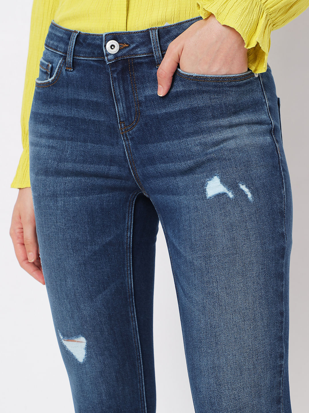 Blue Mid Rise Distressed Wendy Skinny Jeans - Image 4