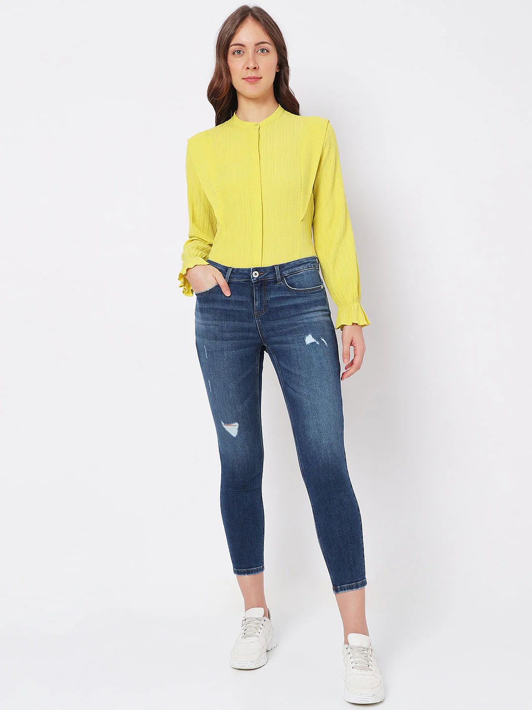 Blue Mid Rise Distressed Wendy Skinny Jeans - Image 5