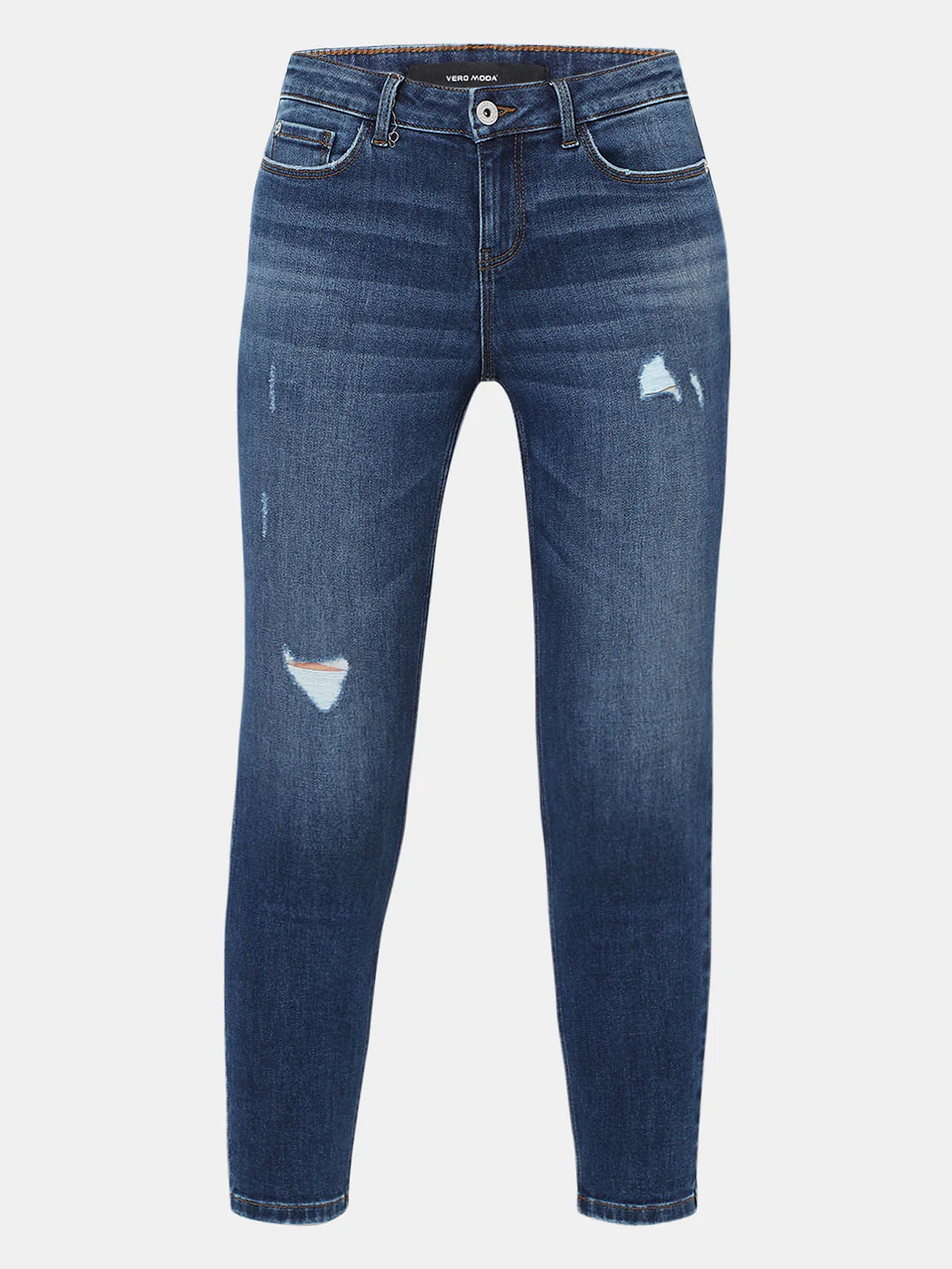 Blue Mid Rise Distressed Wendy Skinny Jeans - Image 6