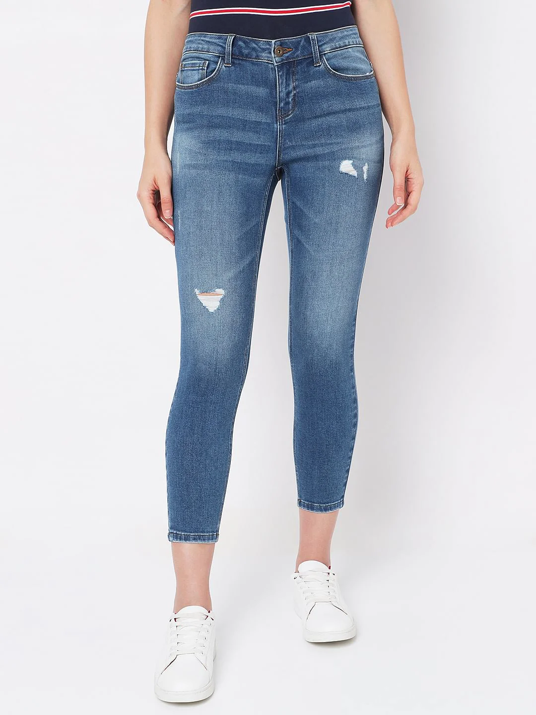 Light Blue Mid Rise Distressed Wendy Skinny Jeans