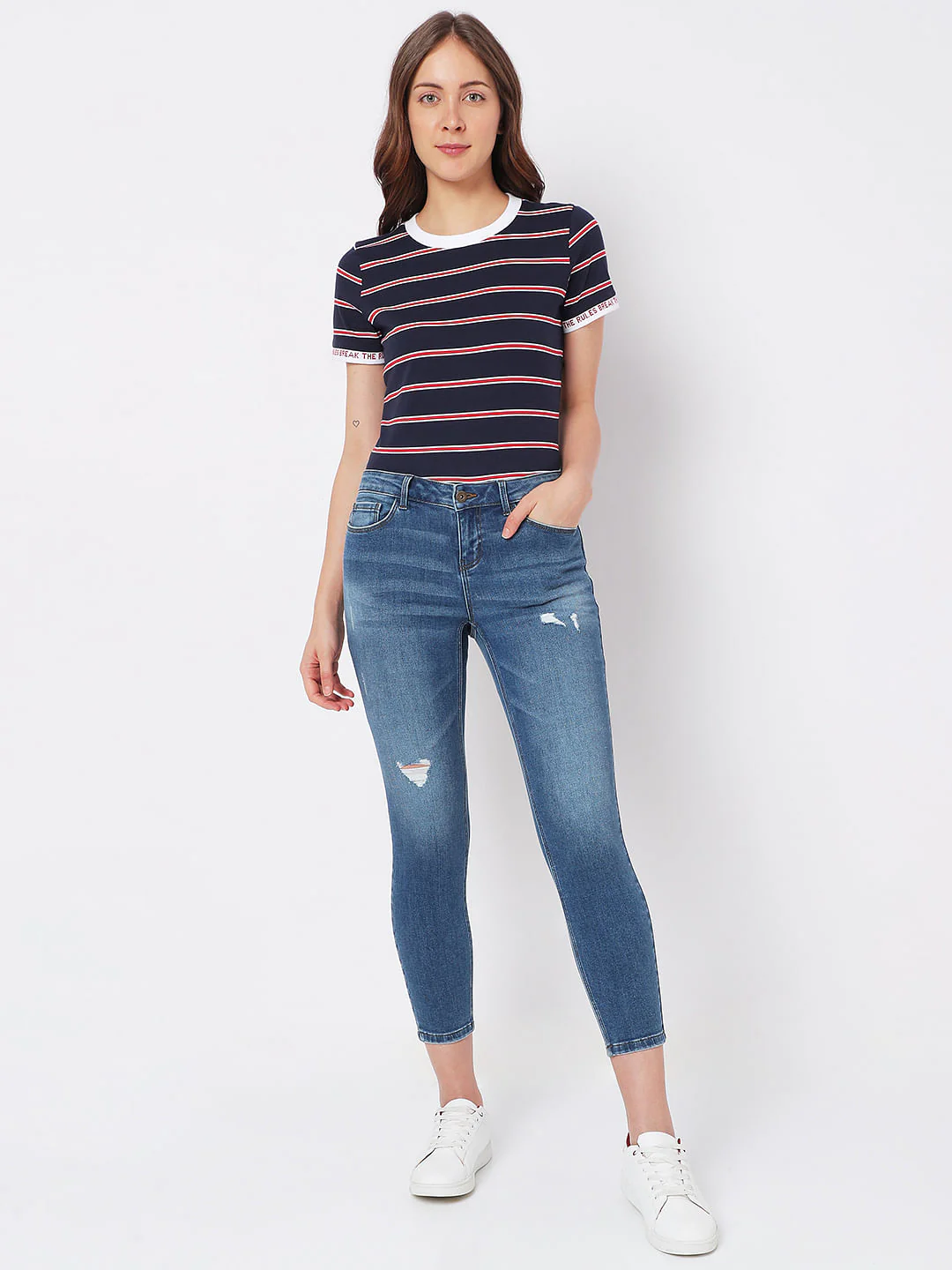 Light Blue Mid Rise Distressed Wendy Skinny Jeans - Image 5