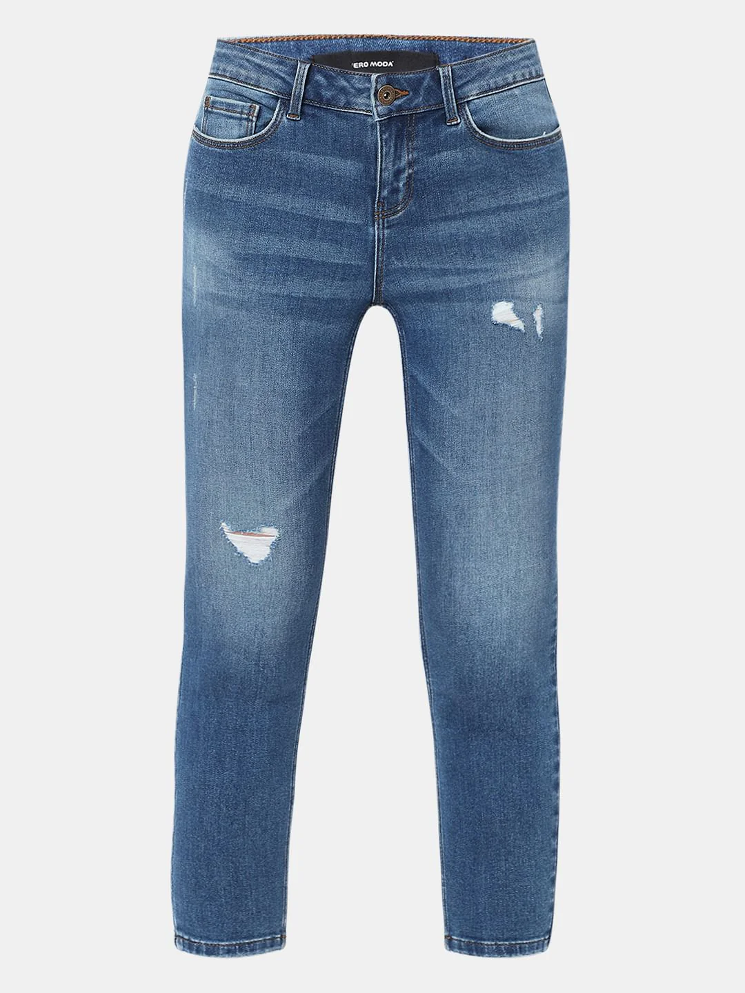 Light Blue Mid Rise Distressed Wendy Skinny Jeans - Image 6
