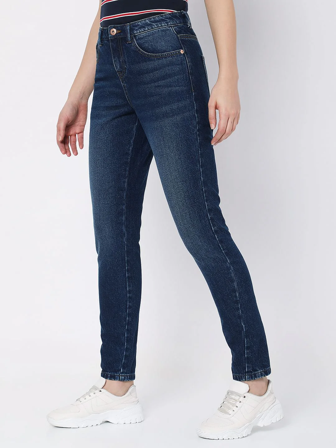 Dark Blue Mid Rise Girlfriend Fit Jeans - Image 2