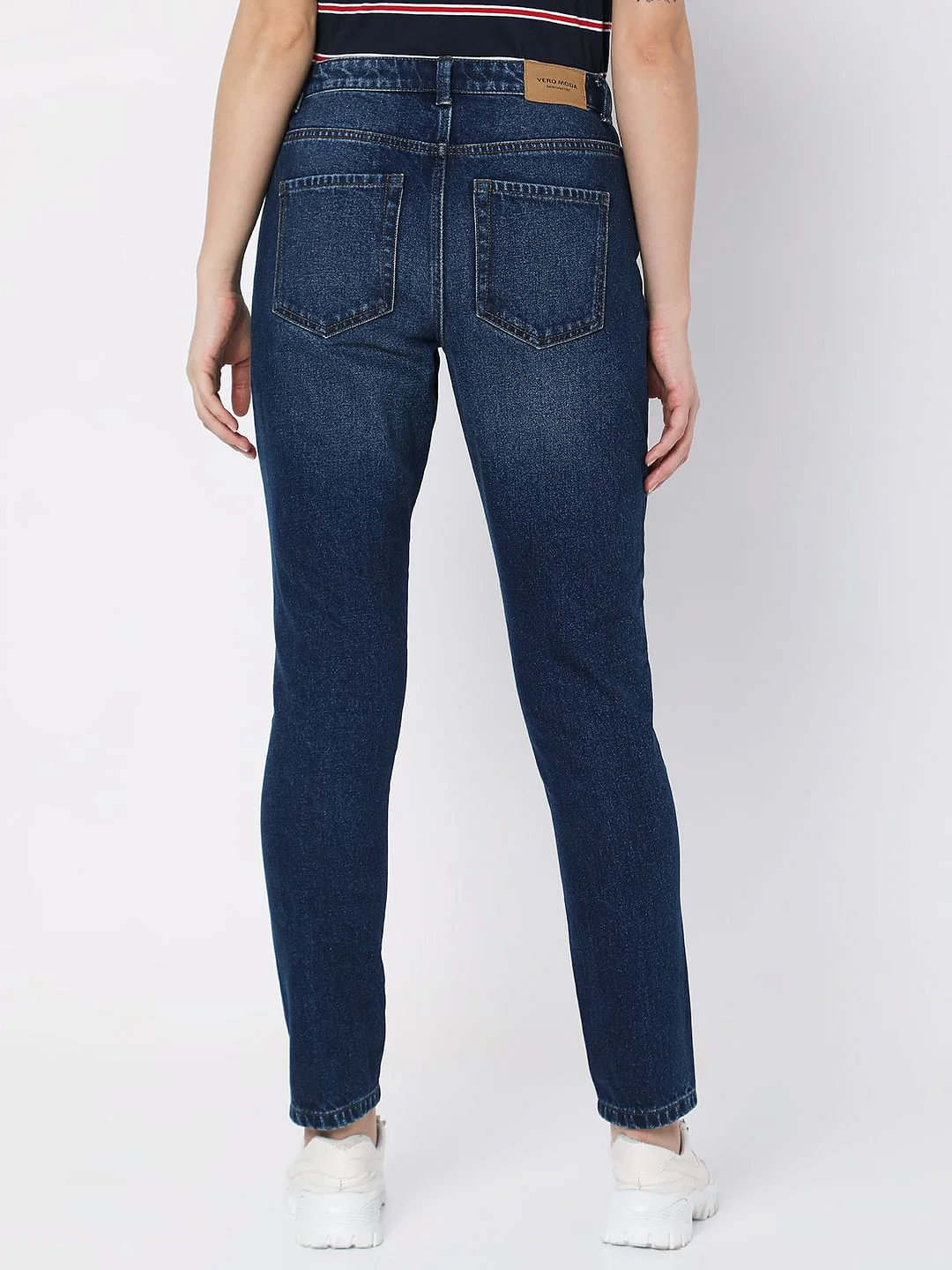 Dark Blue Mid Rise Girlfriend Fit Jeans - Image 3