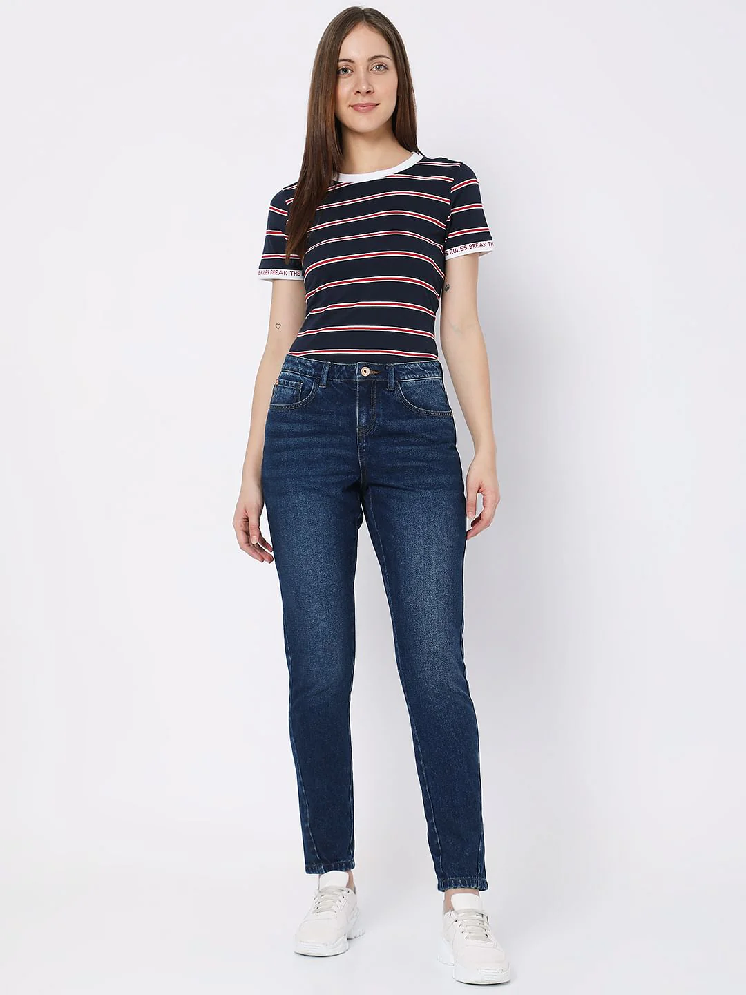 Dark Blue Mid Rise Girlfriend Fit Jeans - Image 5
