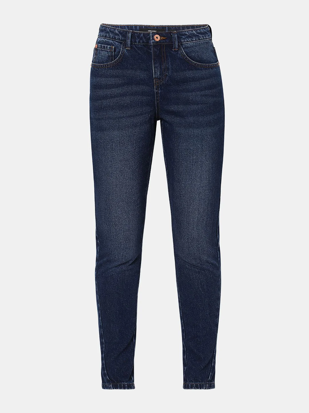 Dark Blue Mid Rise Girlfriend Fit Jeans - Image 6