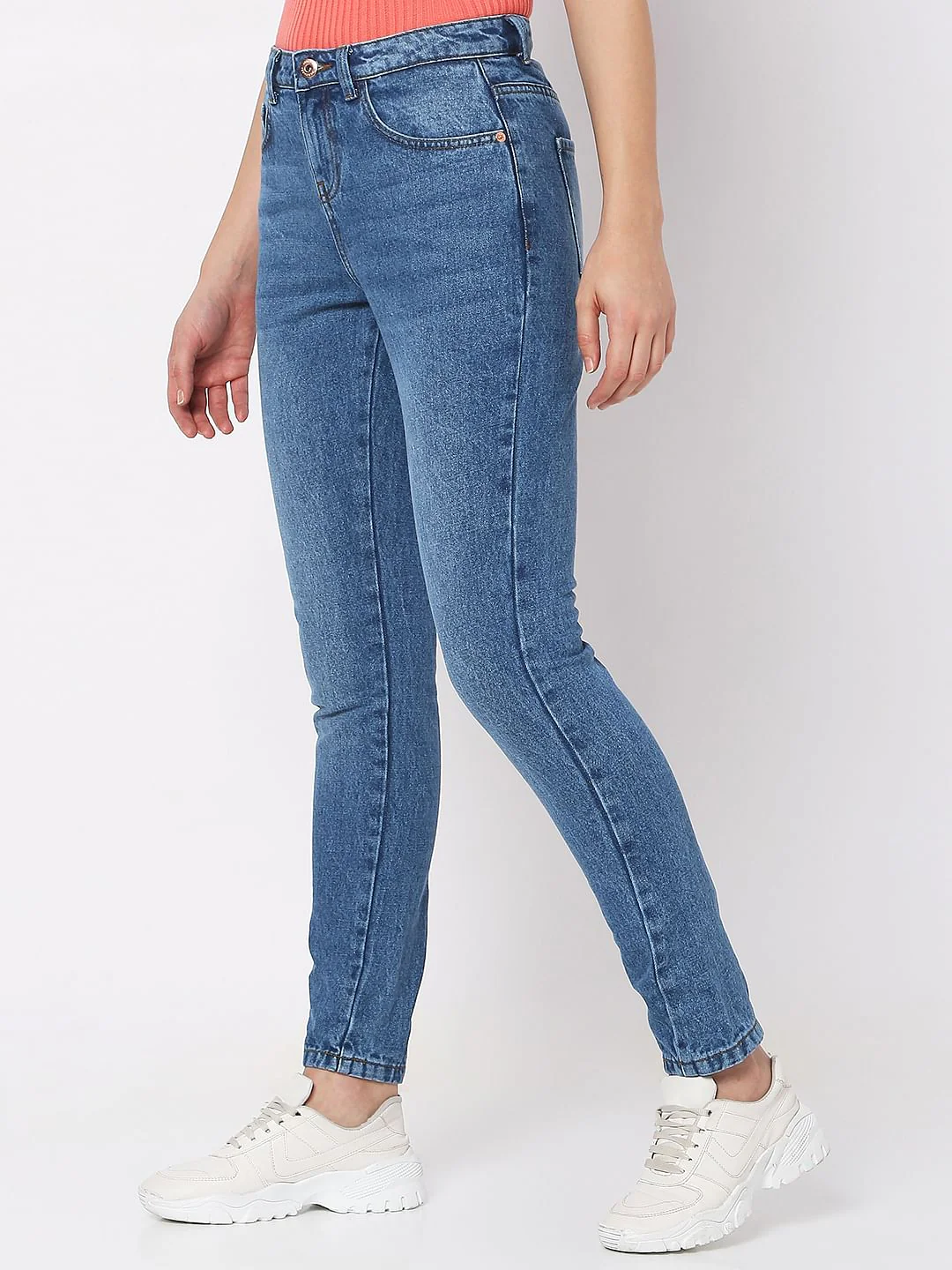 Blue Mid Rise Girlfriend Fit Jeans - Image 2