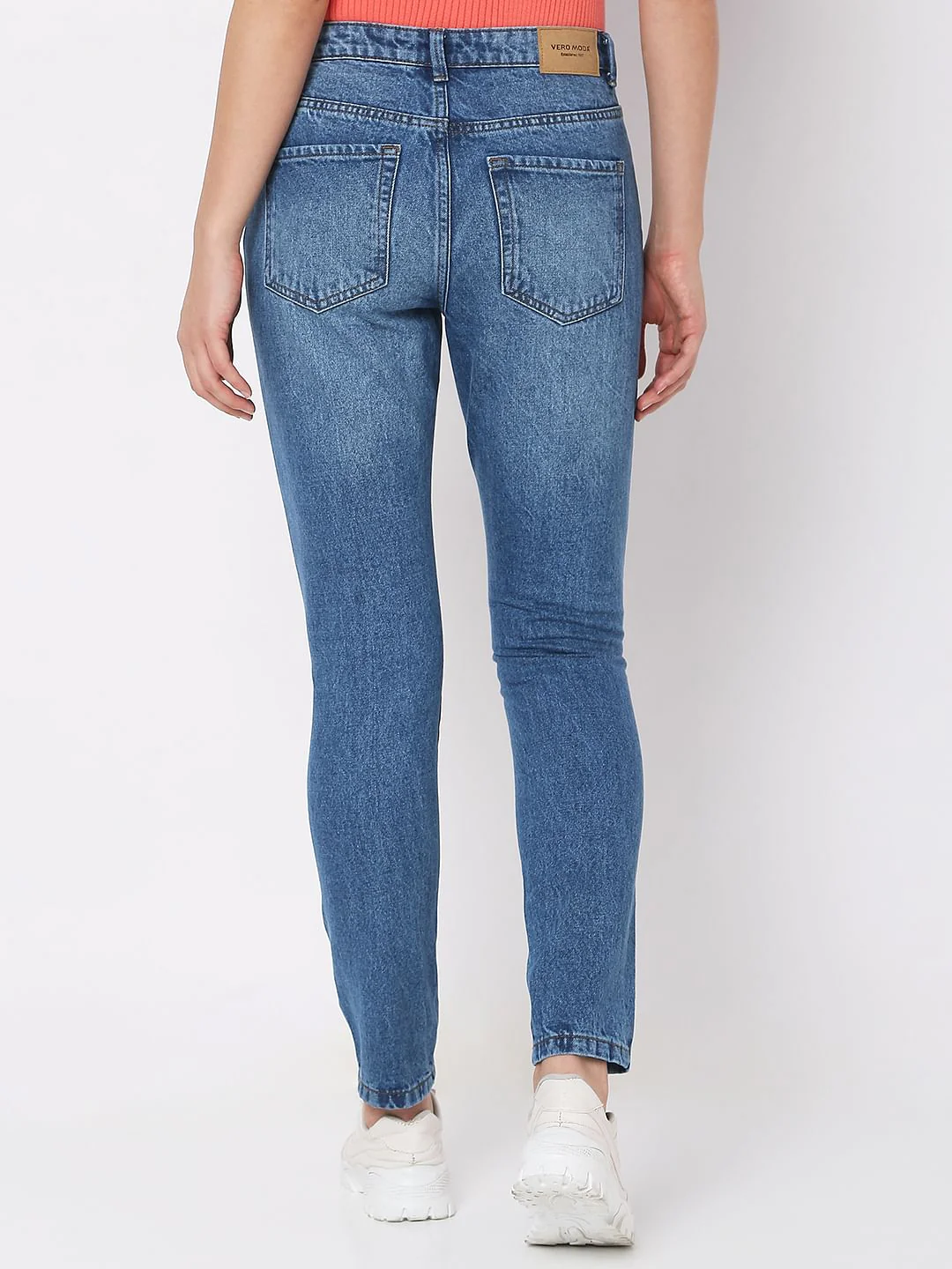 Blue Mid Rise Girlfriend Fit Jeans - Image 3