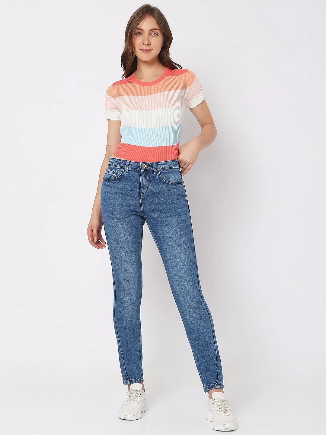 Blue Mid Rise Girlfriend Fit Jeans - Image 4