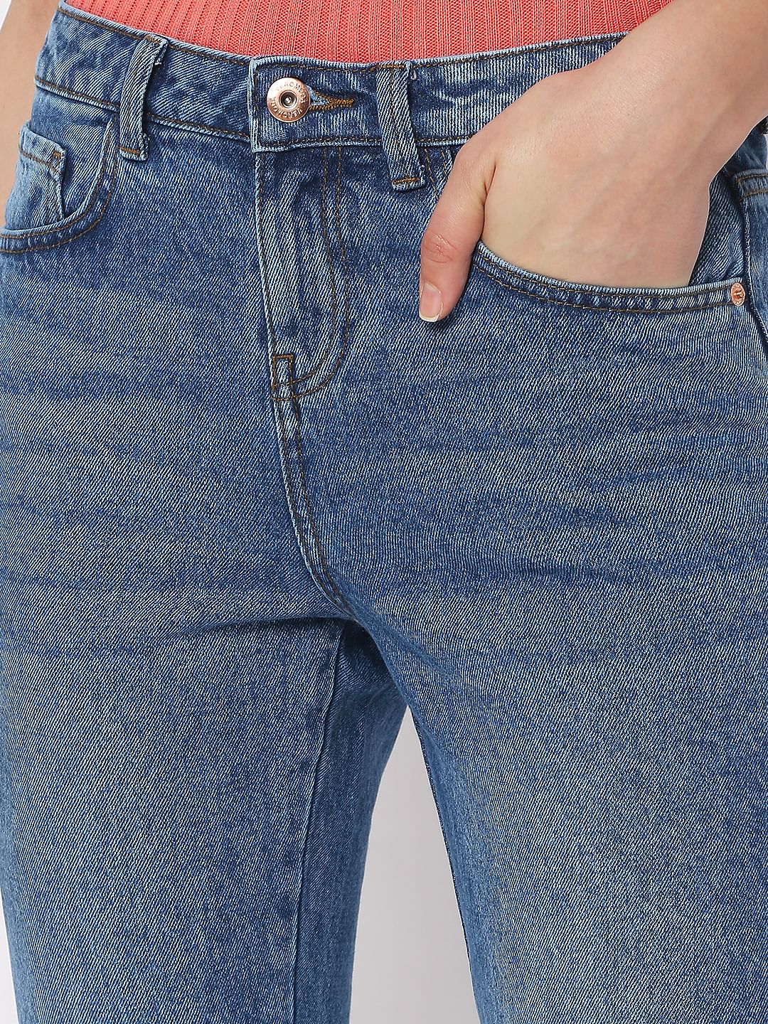 Blue Mid Rise Girlfriend Fit Jeans - Image 5