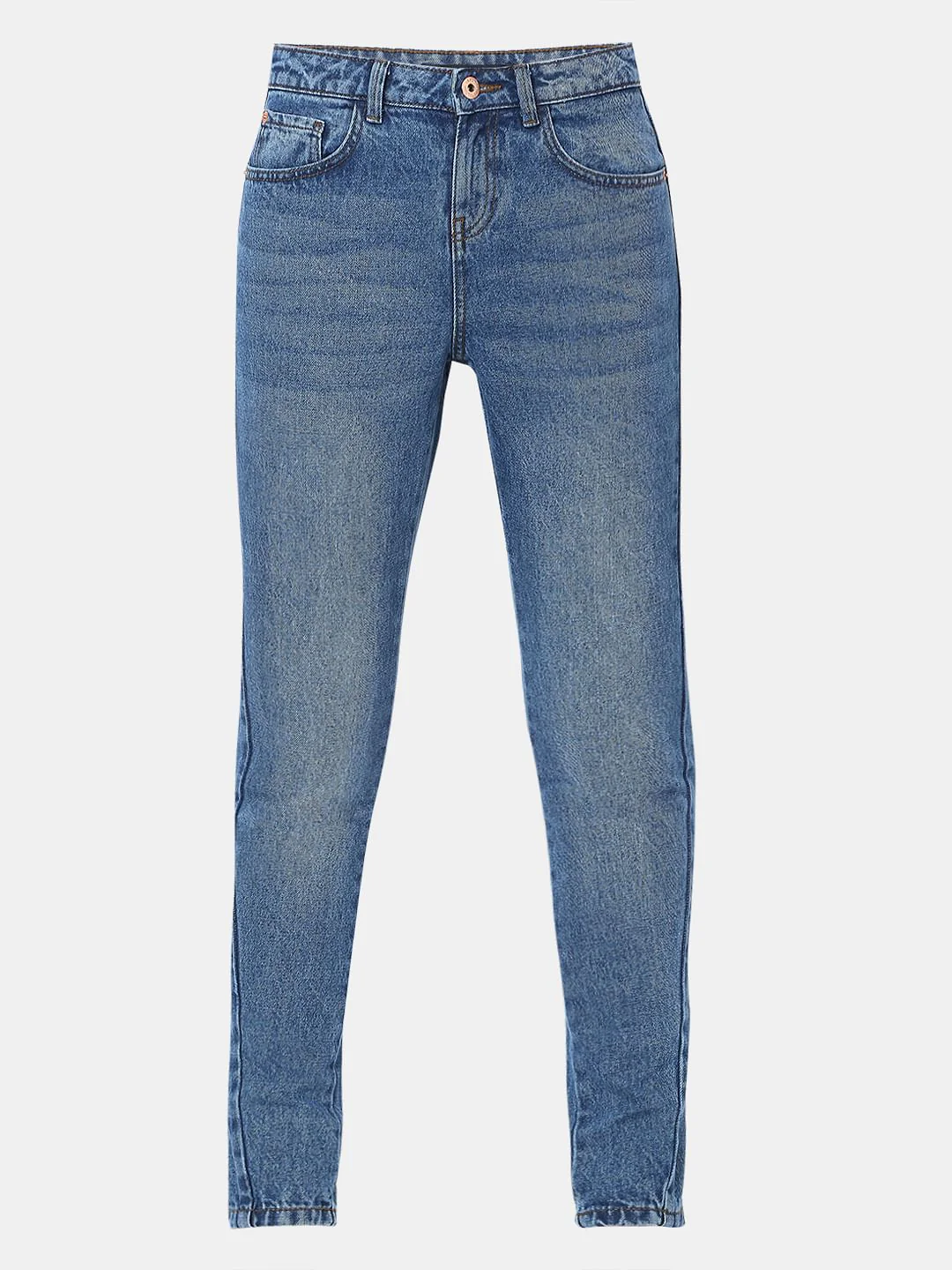 Blue Mid Rise Girlfriend Fit Jeans - Image 6