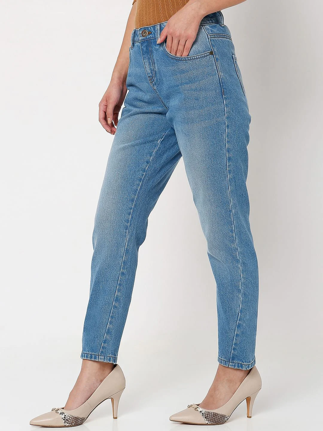 Light Blue Mid Rise Girlfriend Fit Jeans - Image 2