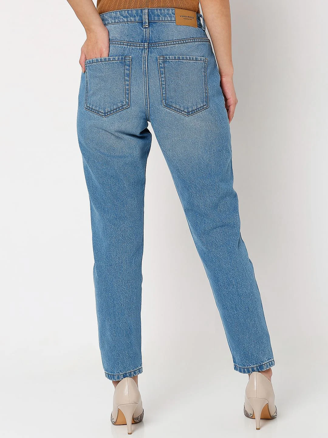 Light Blue Mid Rise Girlfriend Fit Jeans - Image 3