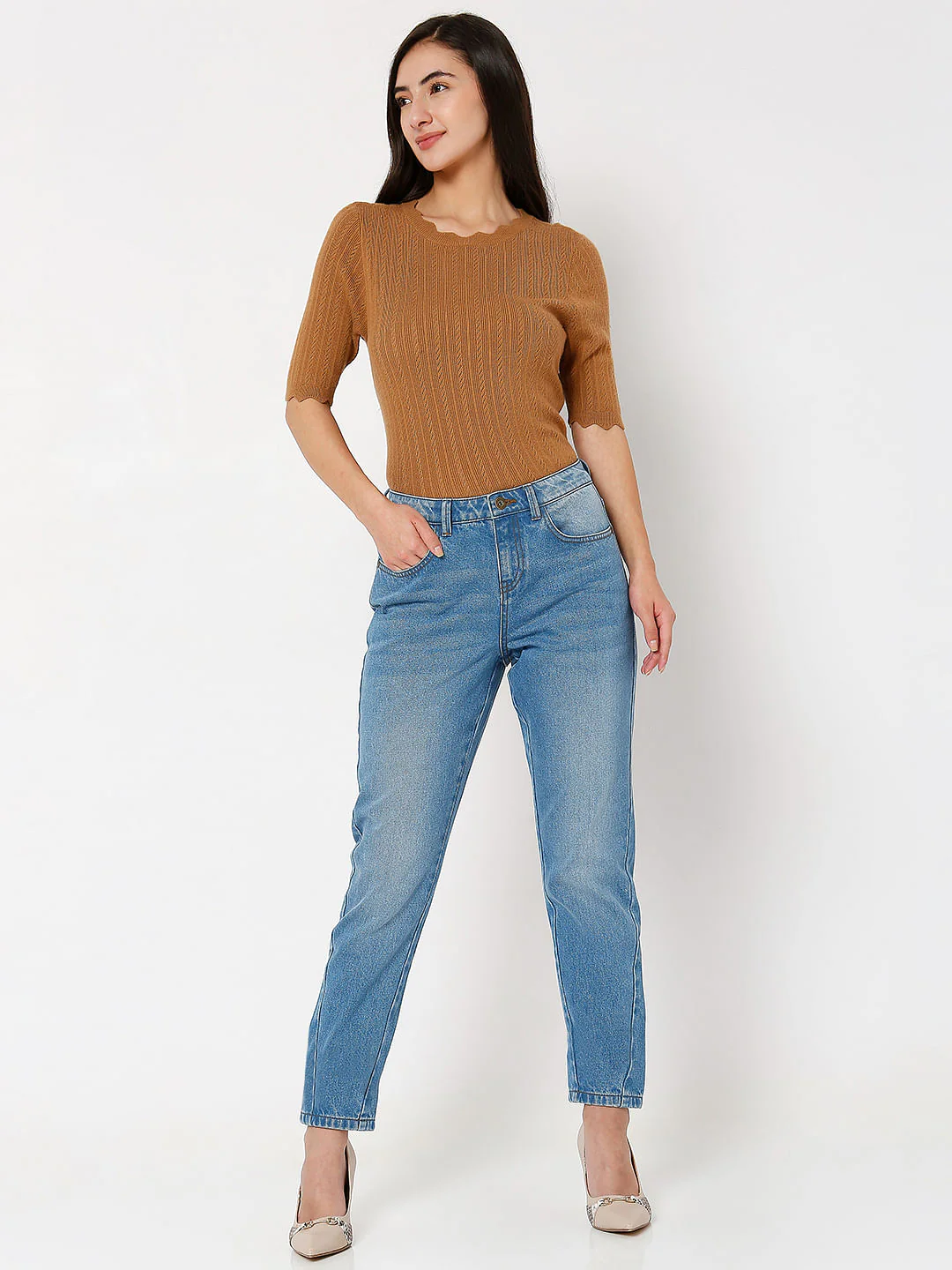 Light Blue Mid Rise Girlfriend Fit Jeans - Image 5