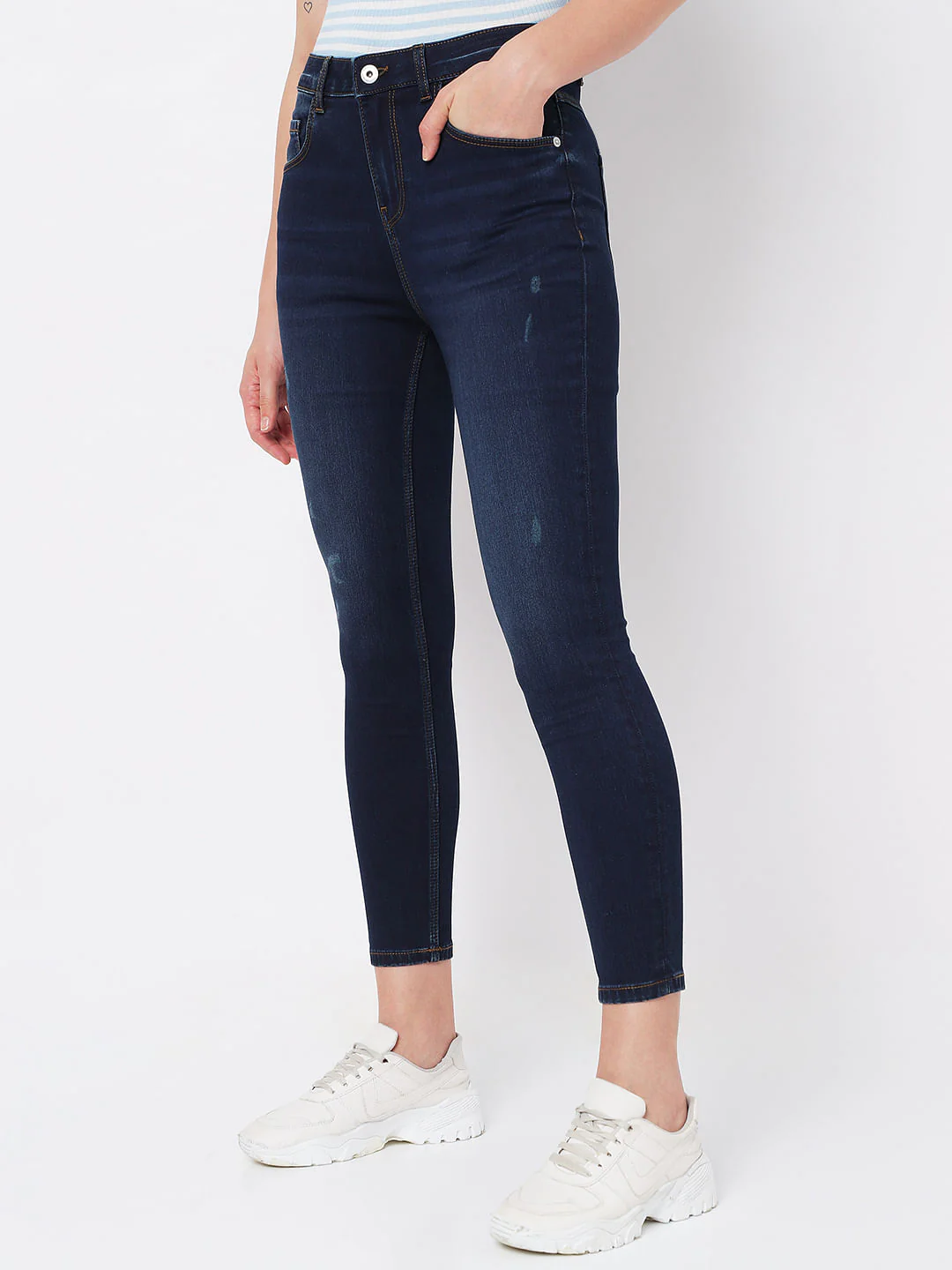 Dark Blue High Rise Distressed Wendy Skinny Jeans - Image 2