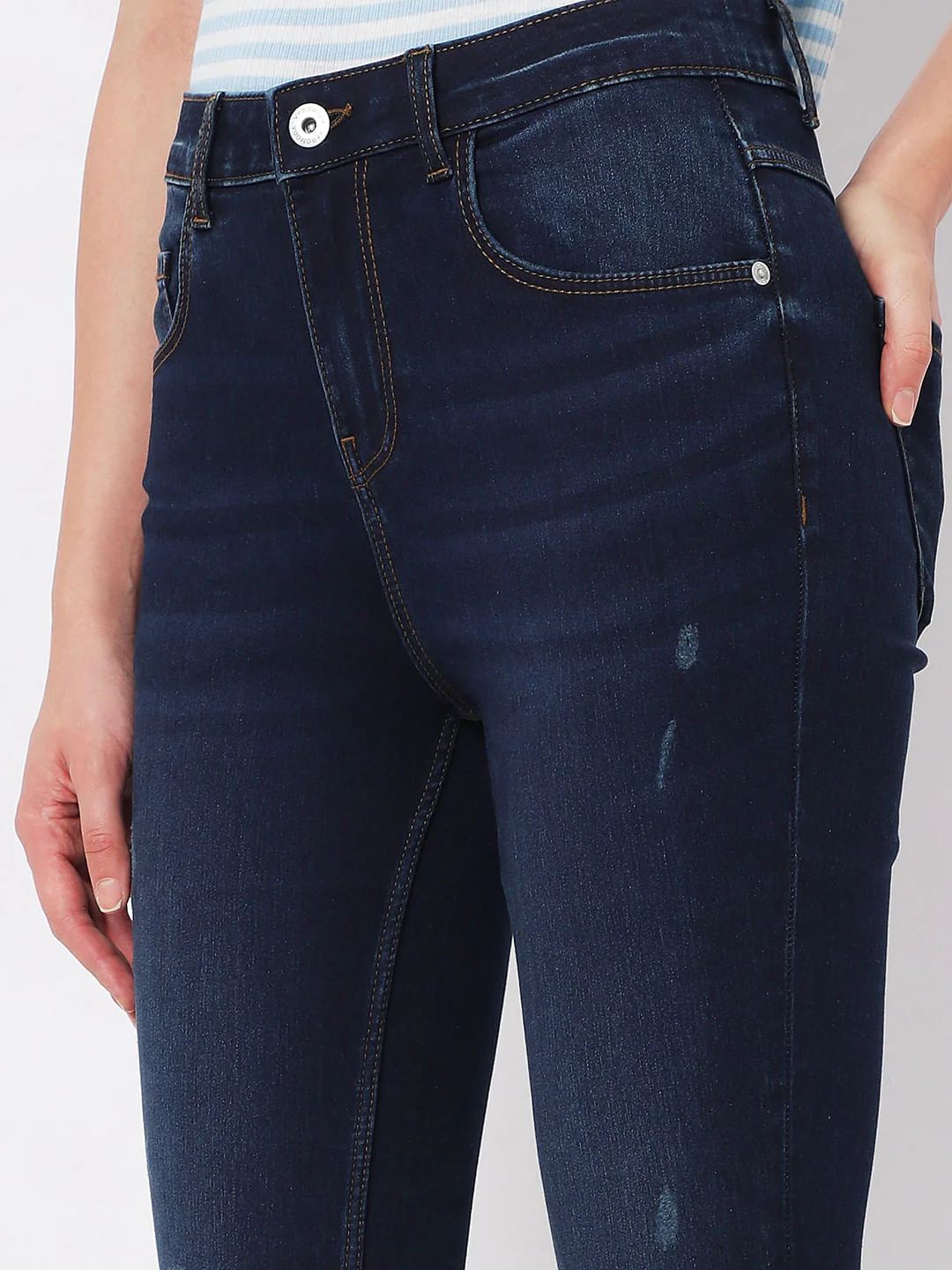 Dark Blue High Rise Distressed Wendy Skinny Jeans - Image 4