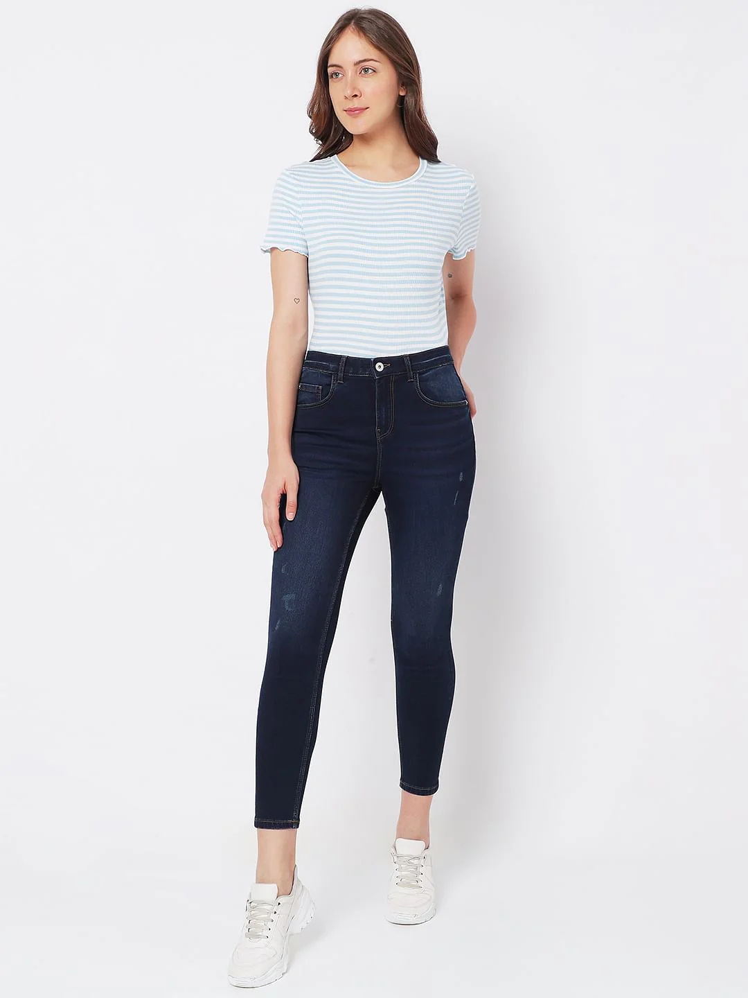 Dark Blue High Rise Distressed Wendy Skinny Jeans - Image 5