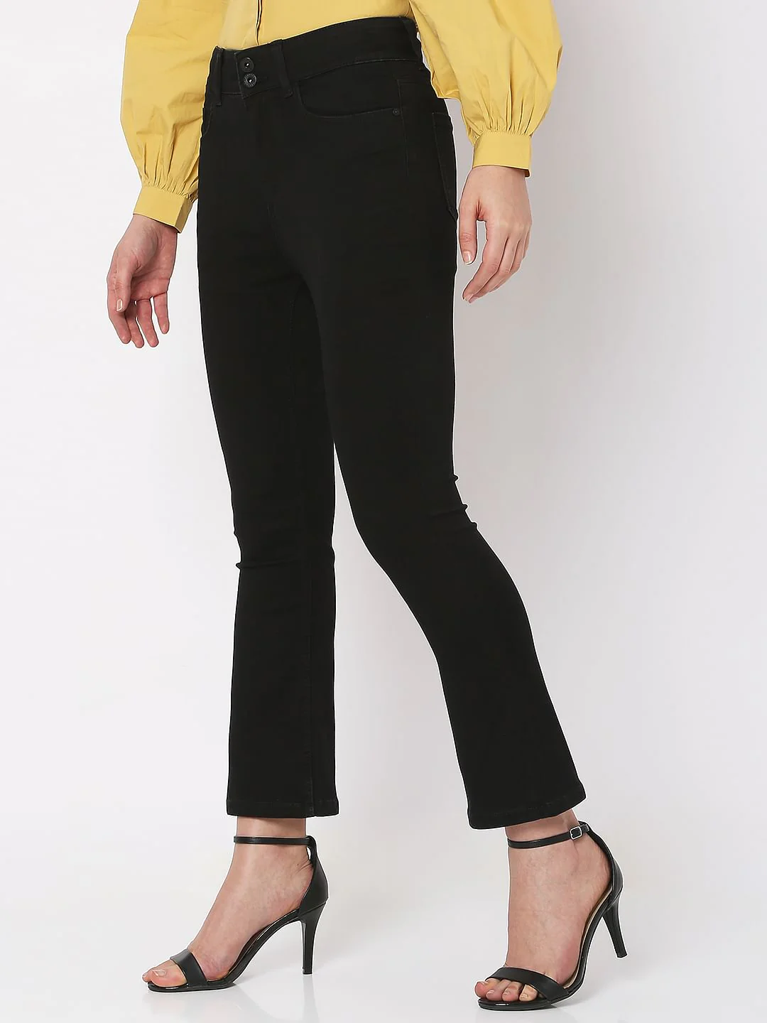 Black High Rise Twin Button Petra Bootcut Jeans - Image 2