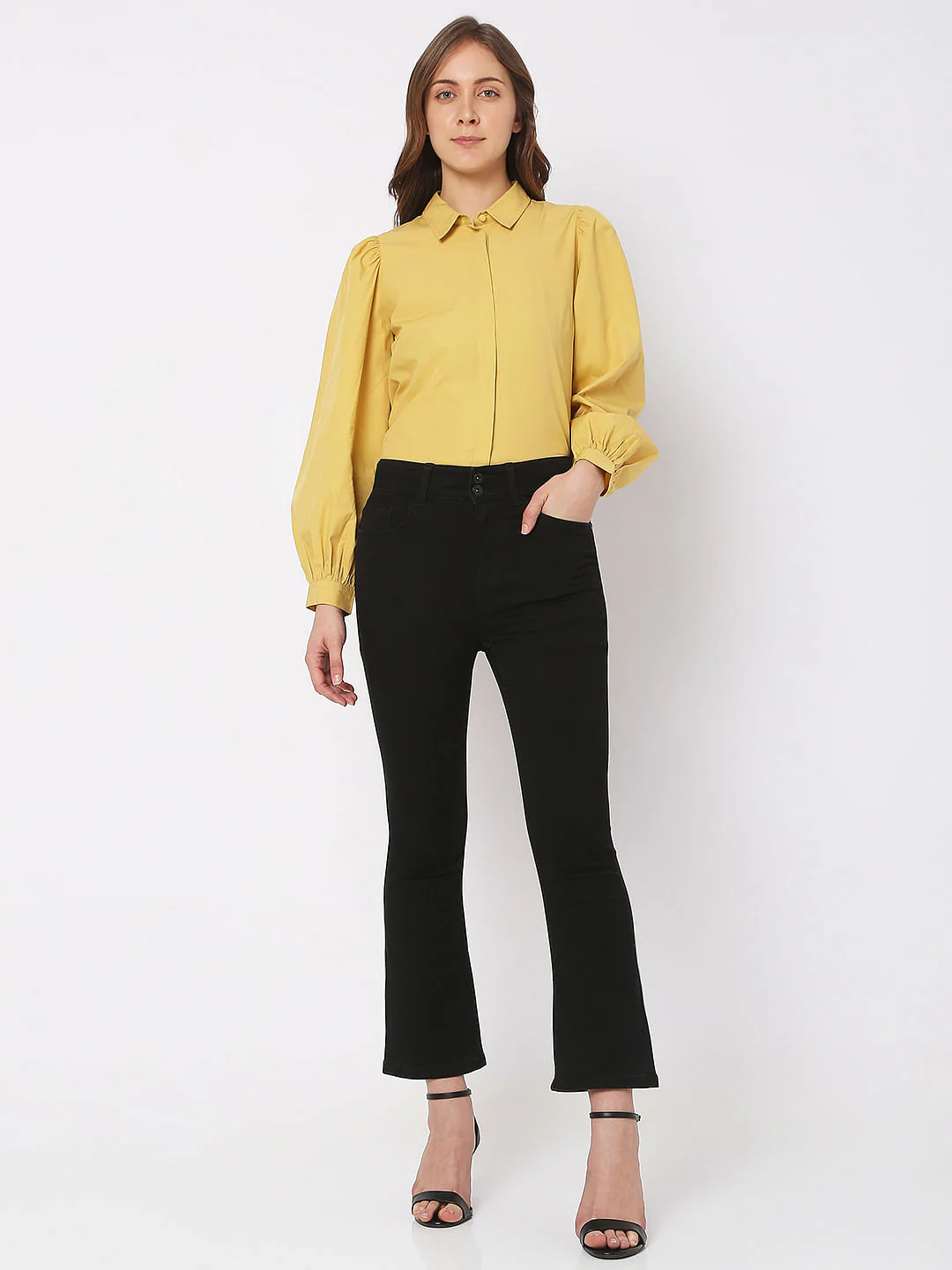 Black High Rise Twin Button Petra Bootcut Jeans - Image 4