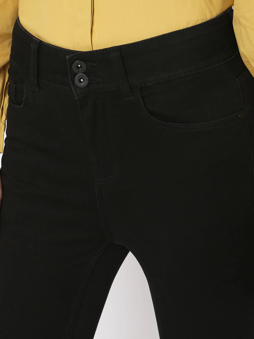 Black High Rise Twin Button Petra Bootcut Jeans - Image 5