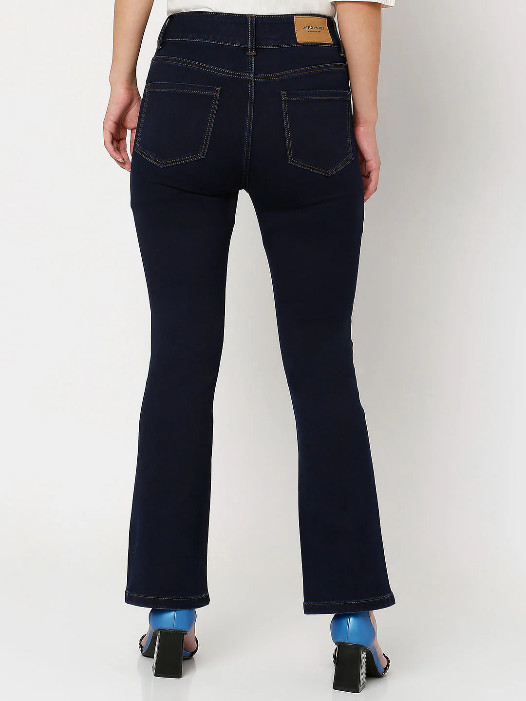 Dark Blue High Rise Twin Button Petra Bootcut Jeans - Image 3