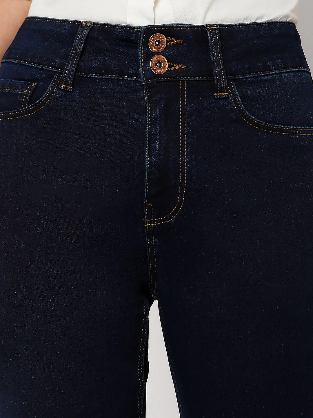 Dark Blue High Rise Twin Button Petra Bootcut Jeans - Image 4