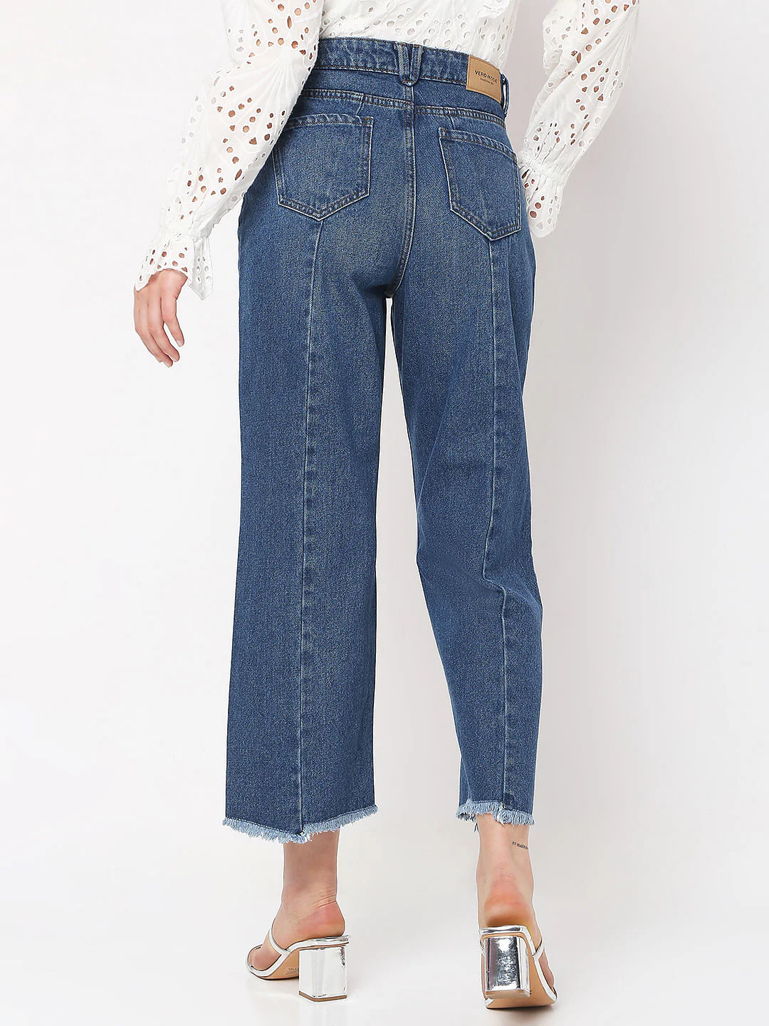 Light Blue High Rise Frayed Wide Leg Jeans - Image 3