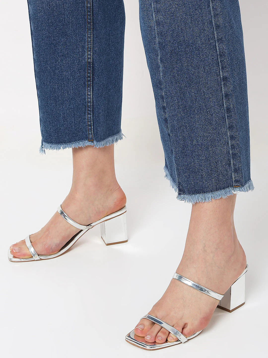 Light Blue High Rise Frayed Wide Leg Jeans - Image 4