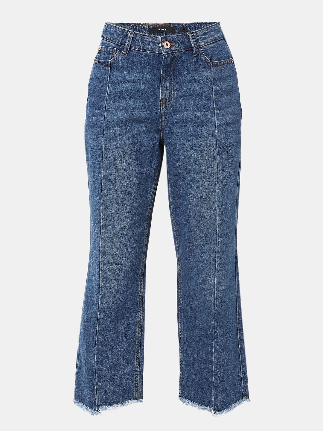 Light Blue High Rise Frayed Wide Leg Jeans - Image 6