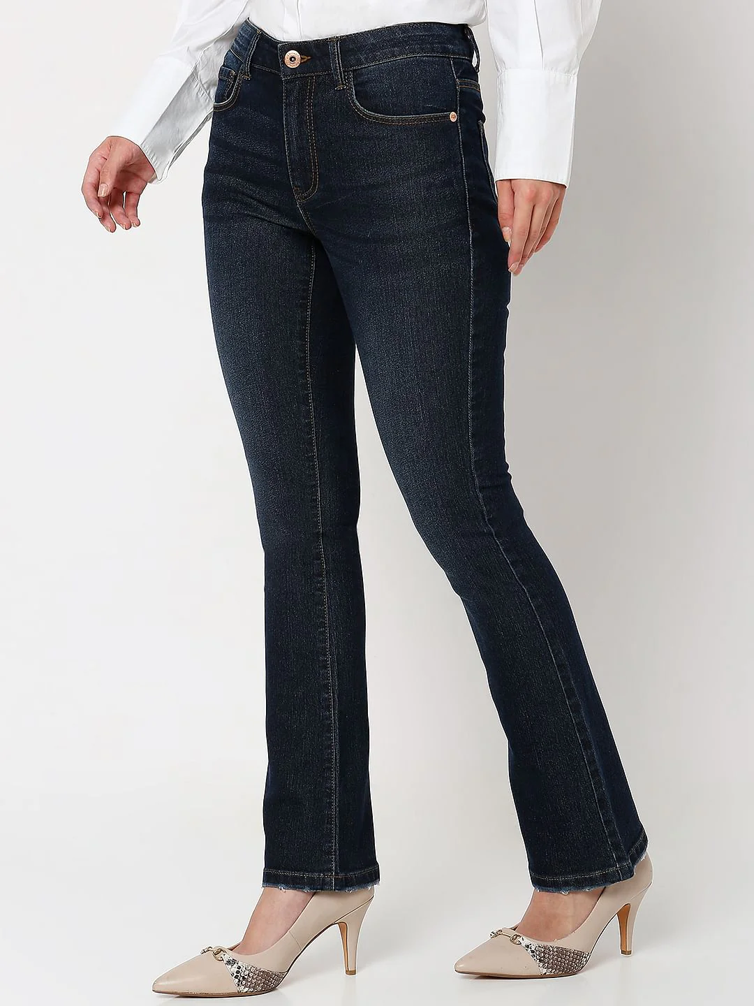 Dark Blue Mid Rise Bootcut Jeans - Image 2